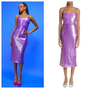 AUTUMN ADEIGBO Aster Sequin Sheath Midi Dress Purple Womens Size 8